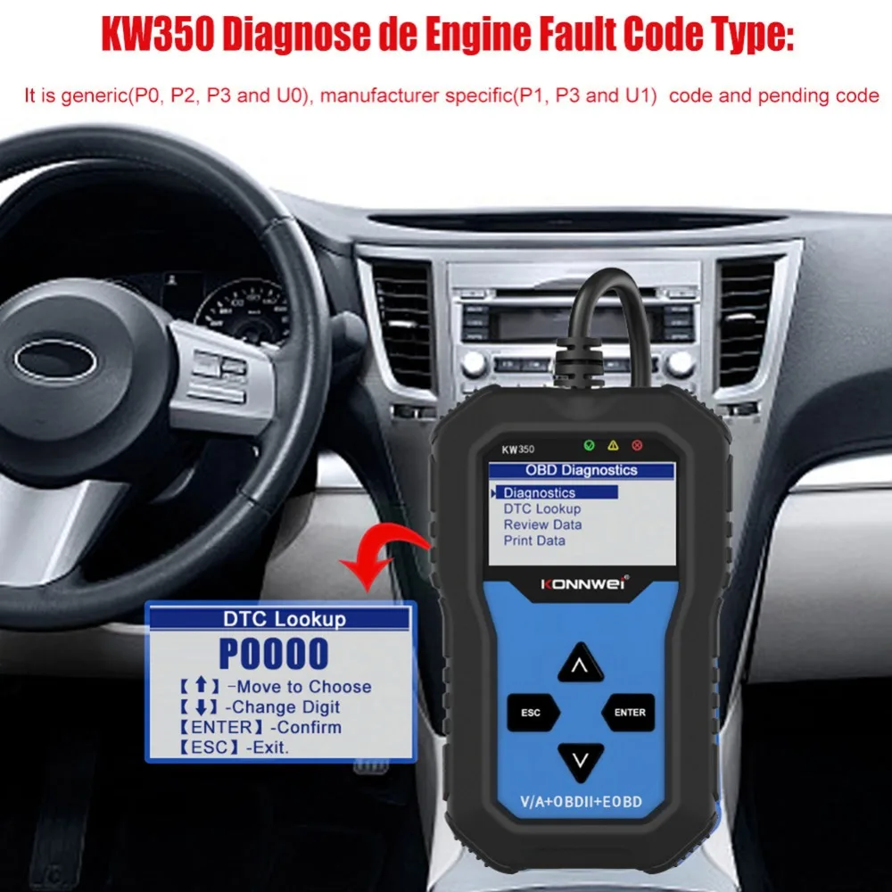 OBD2 сканер KONNWEI KW350 считыватель кодов для VAG VW Audi ABS подушка безопасности сброс