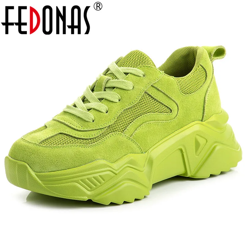 

FEDONAS Women Green Cow Suede Flats Spring Summer Comfortable Women Sneakers Sport Casual Shoes Woman Quality Platform Shoes