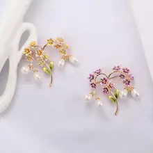  3pcs/lot Retro palace Branch alloy pearl Flower Enamel Brooches 2019 Women Men's Weddings Brooch Pins best Christmas gift 