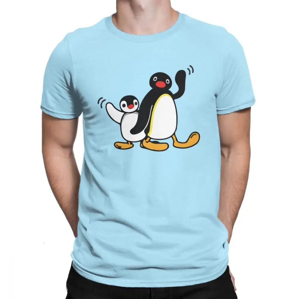 Midnite Star Pingu/мужские футболки серия пингвинов, Мультипликация Meme Kids 80s 90 s, Ретро стиль, Милые Забавные футболки, хлопок - Цвет: SkyBlue