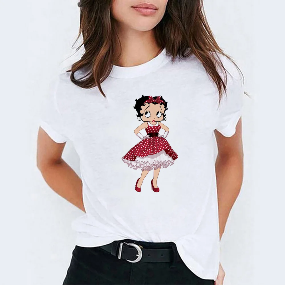 Футболка с рисунком Betty Boop, модная Корейская одежда для пар, хлопковый топ с короткими рукавами и принтом ангела, женская футболка 90s - Цвет: 19