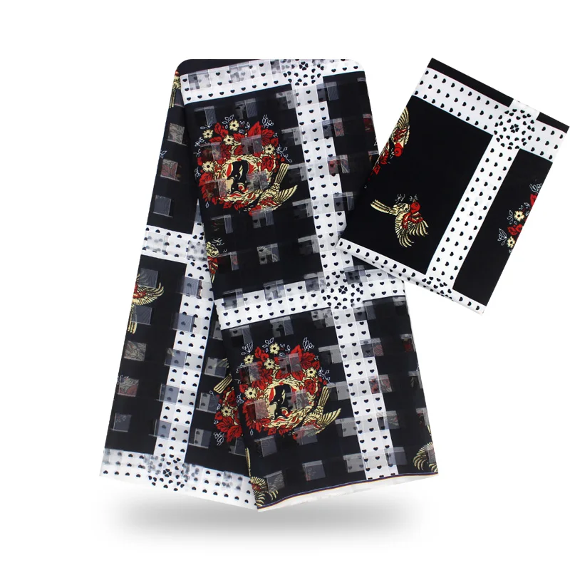 Цифровая шелковая ткань органза 3 ярдов+ 3 ярдов шифон Анкара африканская ткань с принтом атласная шелковая ткань высокого качества шелковая ткань