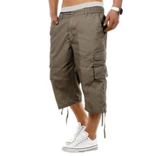 Свободные полуспортивные однотонные брюки карго Летние повседневные мужские штаны подарок праздник эластичная средняя талия Мульти Карманы Шорты