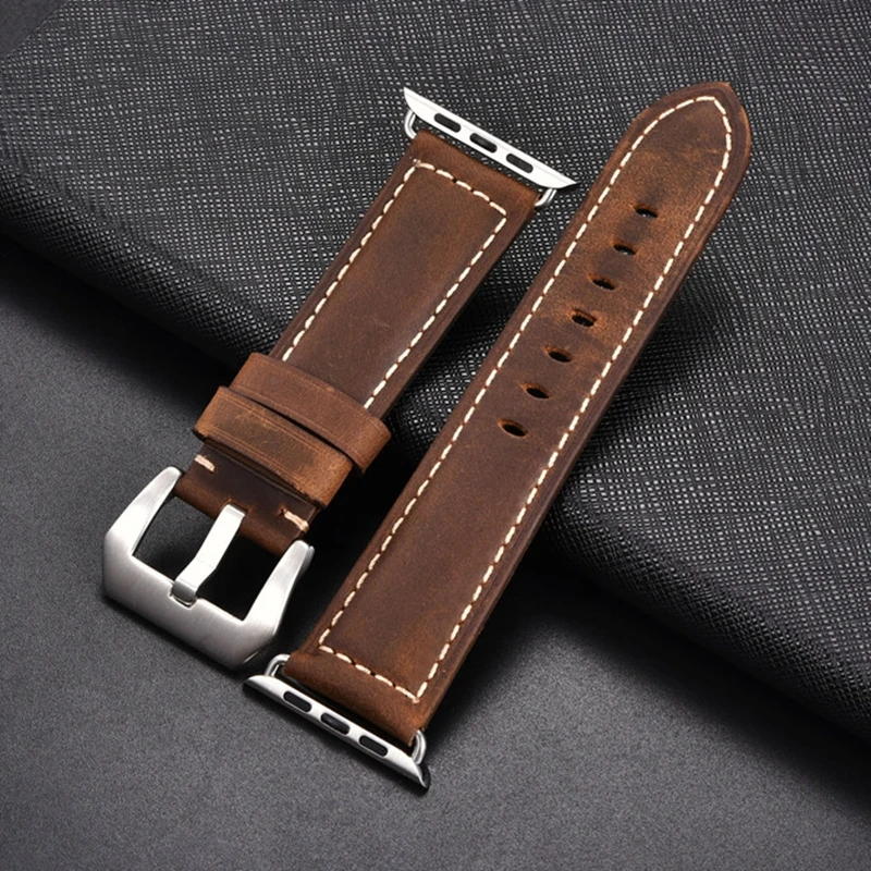 Ремешок из кожи Крейзи Хорс для iwatch Series 5 4 3 2 1 умный браслет в стиле ретро Apple Watch Band