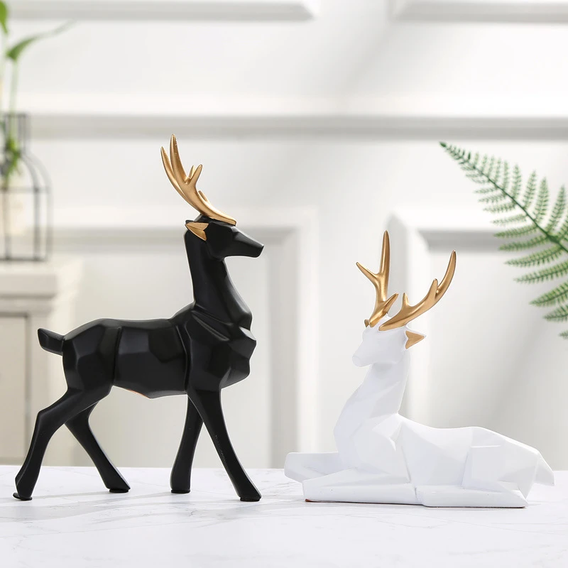 

2 Pcs Resin Statue Nordic Deer Figurines European Home Living Room Decor Sculpture Desktop Ornament home decoration accessories