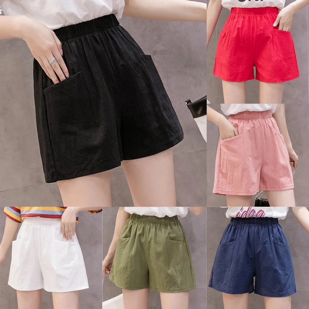 

Women's Shorts Summer Fashion Solid High Waist Linen Loose Casual thin Wide Leg Linen Shorts Casual Home Shorts Mujer