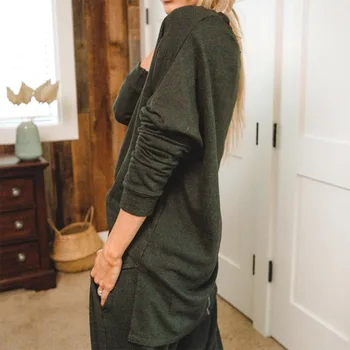 

DARK PERFUME 2020 Autumn Green Sleep Round Neck Long Sleeve Pajama Set Women's Breathable Warm Soft Pajama Set Women Fashion