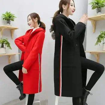 

2019 NEW Coat coat loose hoods in long couples women fall/winter plus velvet padded cardigan winter coat Mao Ni women long coat