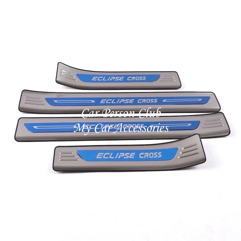 02-Silver-Blue 4pcs Для Mitsubishi Eclipse Cross Накладка на порог двери защитная накладка из нержавеющей стали автомобильный аксессуар наклейка - Цвет: 02-Silver-Blue 4pcs