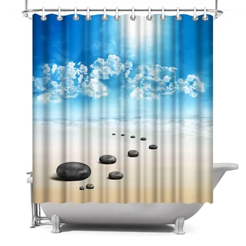 

Photo Custom Shower Curtain Beach Waterproof Polyester Fabric Bath Curtain for Bathroom Decor with Hooks 180x180cm Cortina