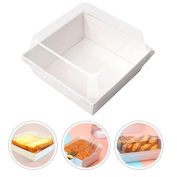 

1 Set Square Cake Packaging Boxes Thicken Boxes Food Packing Boxes with Transparent Cover (50Pcs White Paper Box 50Pcs Transpare