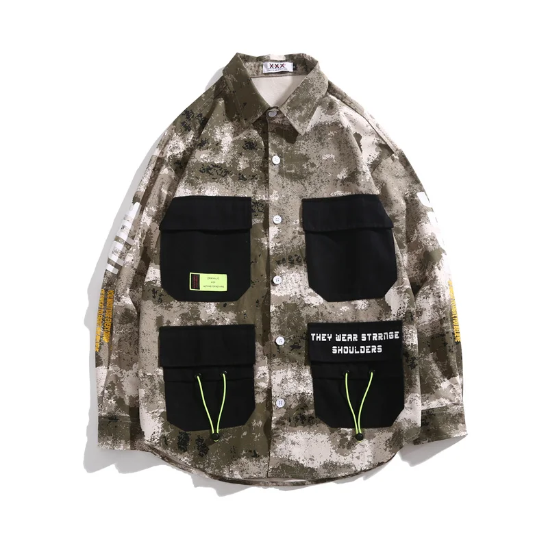Brown camouflage RLJT. JIN Новинка негабаритных мужчин s рубашка хлопок камуфляж уникальный мульти карман декоративные удобные рабочие рубашки мужская одежда снаружи - Цвет: Brown camouflage