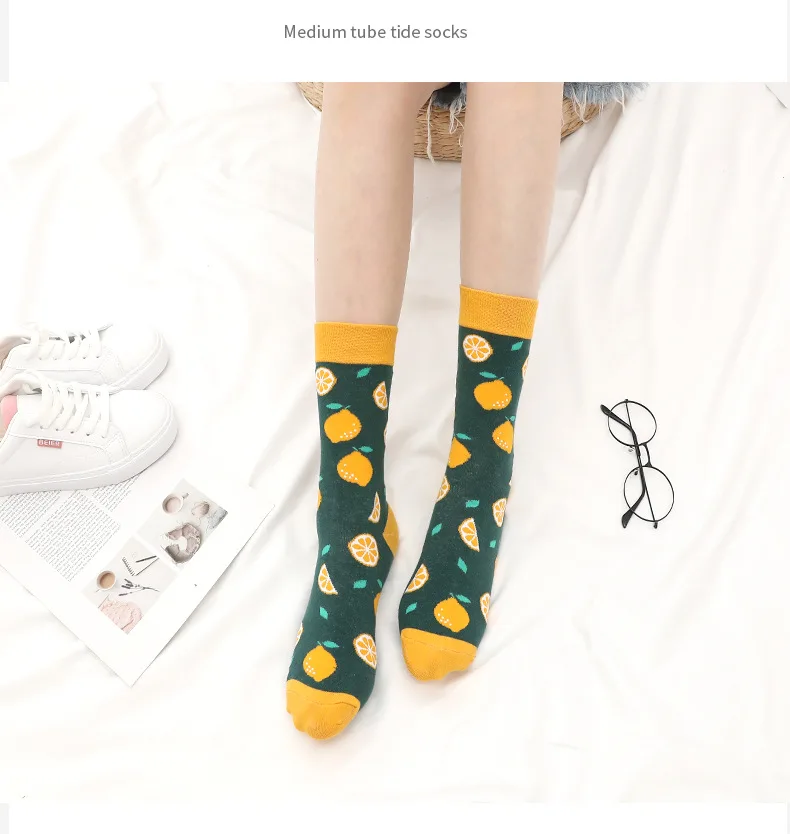 1 пара веселых теплых носков в стиле Харадзюку забавные носки с изображением креветок, яиц, лимонов, красного вина, авокадо, модные носки с героями мультфильмов для счастливых дам