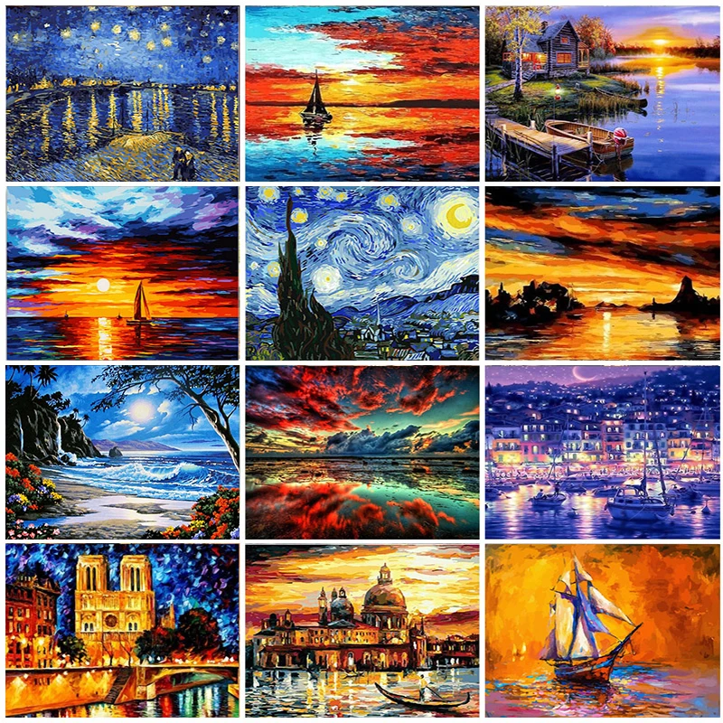 

GATYZTORY DIY Painting By Numbers Sea Landscape HandPainted Oil Painting Drawing On Canvas Unique Gift Home Decoration 60×75