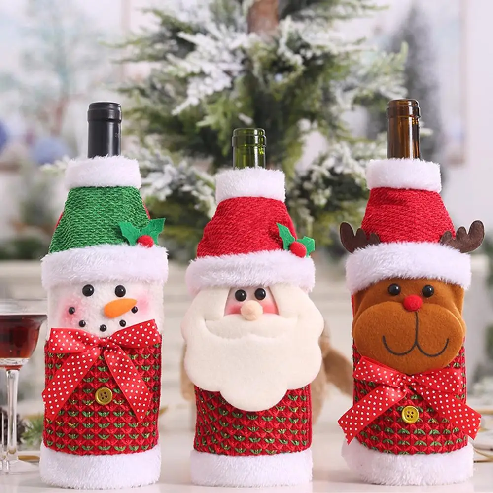 Festival Home DecorationCute Christmas Bottle Cover Cloth Art Christmas Bottle Cover Portable Festive Party Supplies