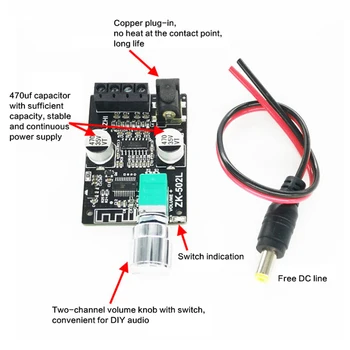 

Mini 50W Bluetooth 5.0 digital power amplifier module with switch 502L to adjust the volume 24V power supply dual channel