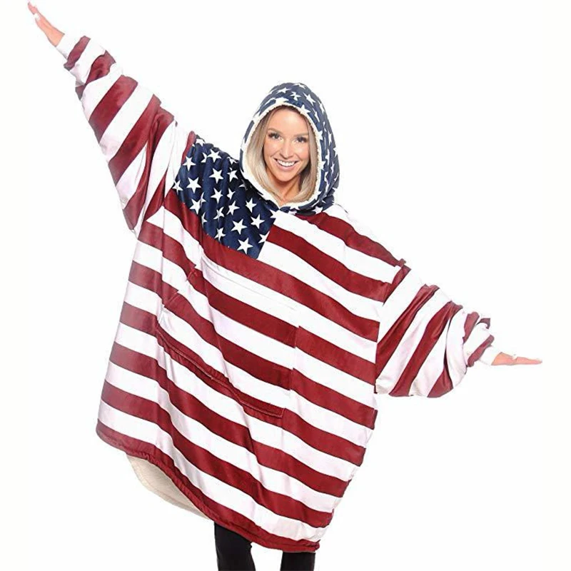 

Premium Blanket Sweatshirt with Sherpa Lining Super Soft Warm Hoodie Sweatshirts American flag Oversize Fleece Pullover Pocket