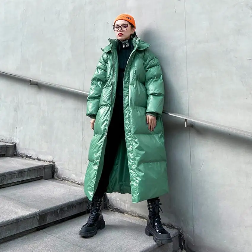 Супер длинное теплое пальто, зимнее уличное стильное толстое теплое хлопковое пальто, негабаритное пальто с капюшоном, Женская Толстая ветровка, хлопковое пальто F625