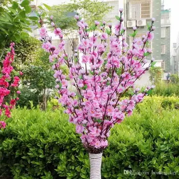 

115CM height Artificial Cherry Spring Plum Peach Blossom Branch Silk Flower Tree For Wedding Party Decoration pink white red col