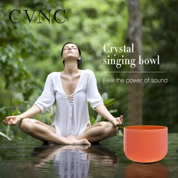 CVNC 9 Inch Colored Frosted Quartz Crystal Singing Bowl D Note Navel Chakra for Healing Boost Immune System Sleep Improvement
