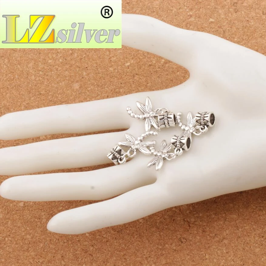 Dots Flying Dragonfly Big Hole Beads 18.1x27mm 100pcs Zinc Alloy Dangle Fit European Charm Bracelets B176