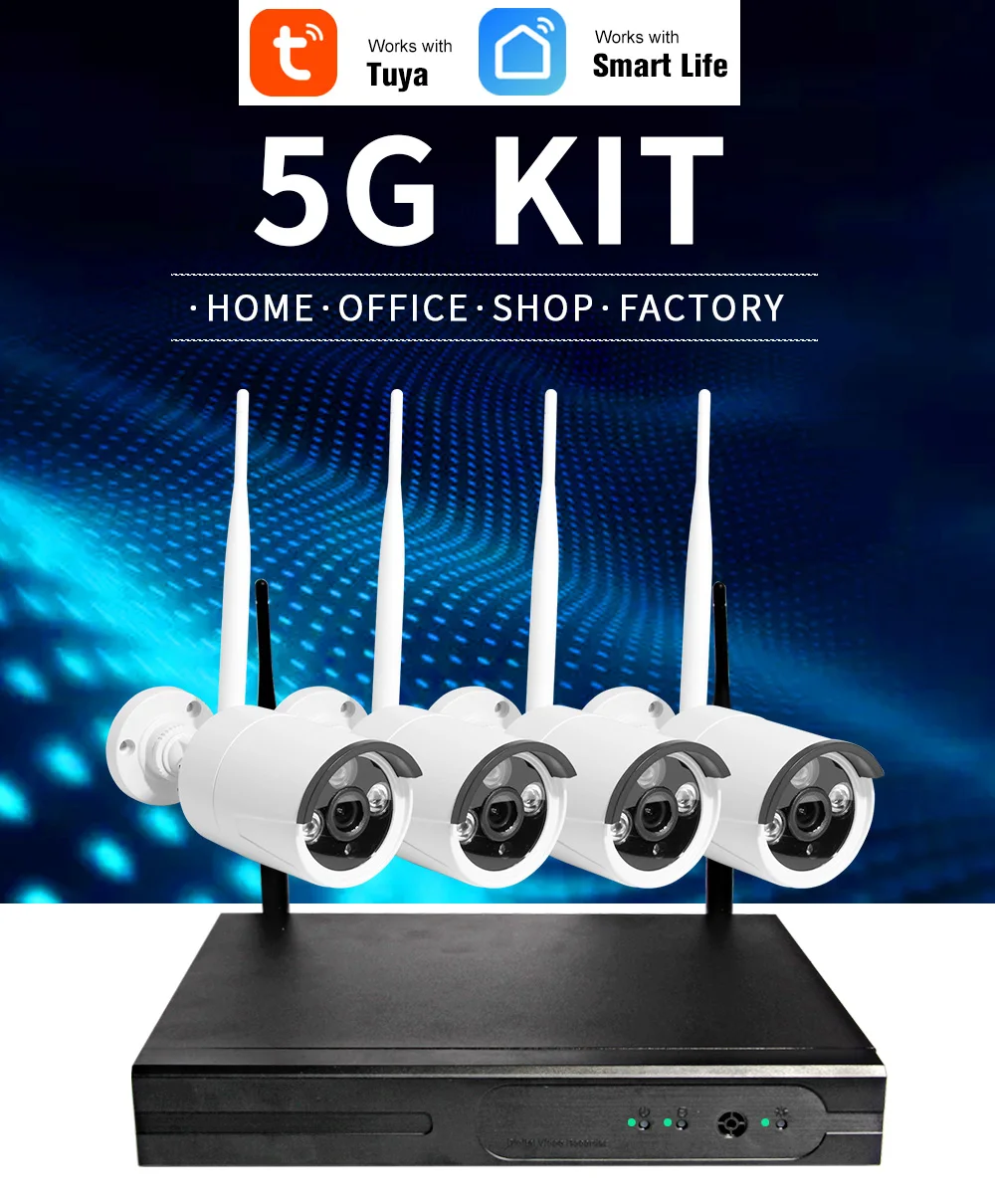 TUYA Smart Life CCTV камера беспроводная HD 4CH NVR Wifi комплект видеонаблюдения умный дом