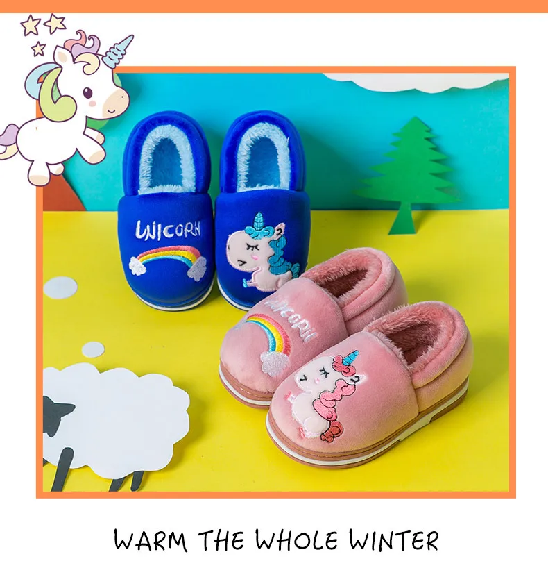 Toddler Autumn And Winter Sneakers Infant Kids Warm unicorn Shape Shoes Boys Girls Plush Soft-Soled Slippers