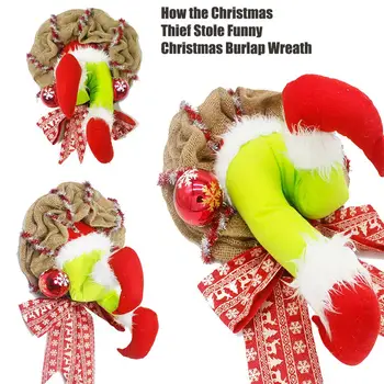 

2020 Christmas Thief Christmas Burlap Garland Window and Wall Wreath Decorations Cute Christmas Gifts Home Door Decoration