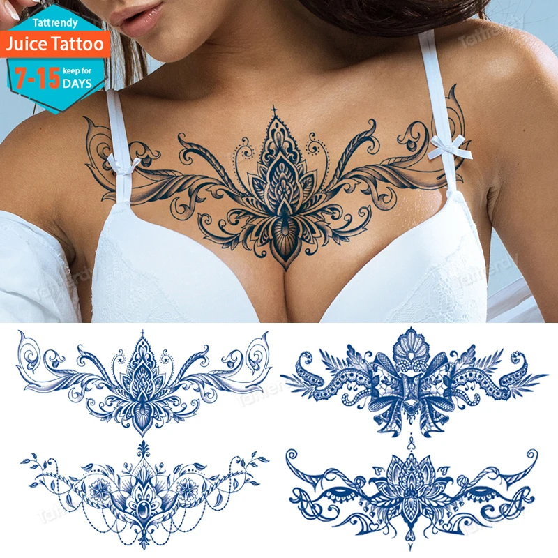 Amazoncom  Kotbs 6 Sheets Sternum Tattoos for Women Jewelry Flower Owl  Underboob Chest Tattoos for Girls Waterproof Body Art Adult Tattoos  Temporary Realistic Fake Tattoos for Women  Beauty  Personal Care