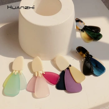 

HUANZHI 2020 New Trendy Transparent Acrylic Long Drop Dangle Earrings Geometric Colorful for Women Girls Travel Jewelry