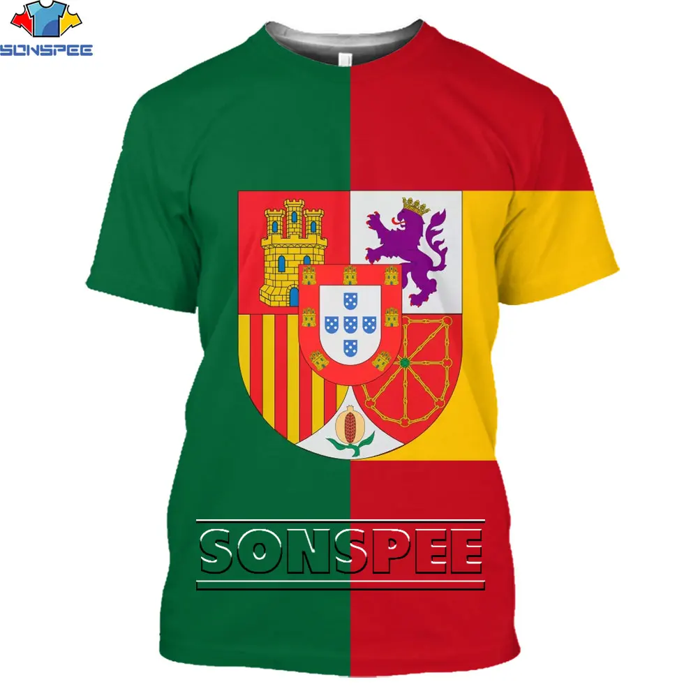 

SONSPEE 3D Spain Heraldry Printed T-shirt Royal Noble Emblem Army Military Flag Casual Tee Oversized DIY Harajuku Men's Tops