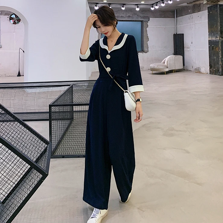 Women New Three-quarter Sleeve Wide Leg Pants Jumpsuits Loose Casual Straight Trouser Overalls Rompers Womens Jumpsuit 2020 Women New Three-quarter Sleeve Wide Leg Pants Jumpsuits Loose Casual Straight Trouser Overalls Rompers Womens Jumpsuit 2020