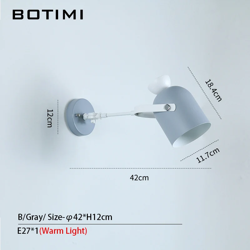 Современный светодиодный настенный светильник BOTIMI с металлическим абажуром для спальни, деревянные настенные бра для чтения, регулируемые прикроватные светильники - Цвет абажура: Spec-F-Gray