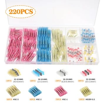 

100/150/220pcs Insulated Heat Shrink Butt Connector Wire Splice Crimp Terminals Soldered Seal Connectors Waterproof for boat