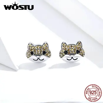 

WOSTU 925 Sterling Silver Shiba Dog Stud Stud Earrings For Women Clear Zircon Wedding Small Earrings Lovely Girls Jewelry FIE769