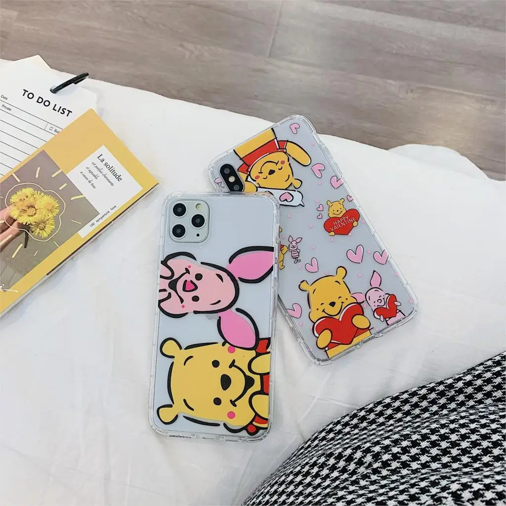 

Phone Case for iphone7 11 Transparent cartoon couple bear For Iphone X XS 6 6s 8 Plus soft Silicone cover tpu