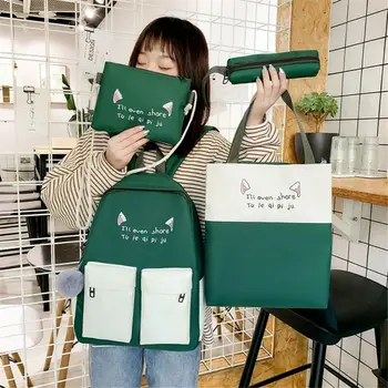 

4 pcs/Set Backpack Women Canvas Travel Bookbag Tote School Bags for Teenage Girls Laptop School Shoulder Bag Travel Book Bag