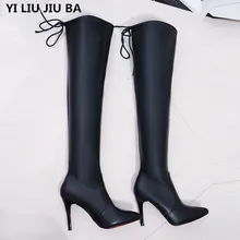 Новые зимние женские пикантные Зимние Сапоги выше колена на высоком каблуке женские повседневные теплые сапоги на высоком каблуке зимняя обувь женская обувь G411