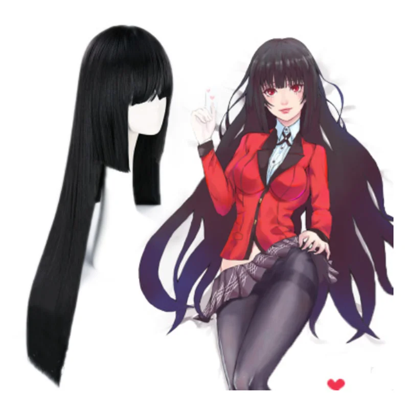 100cm Kakegurui Yumeko Jabami Cosplay Wigs Black Straight Heat Resistant Synthetic Hair Perucas Japanese Anime Cosplay Wig Aliexpress