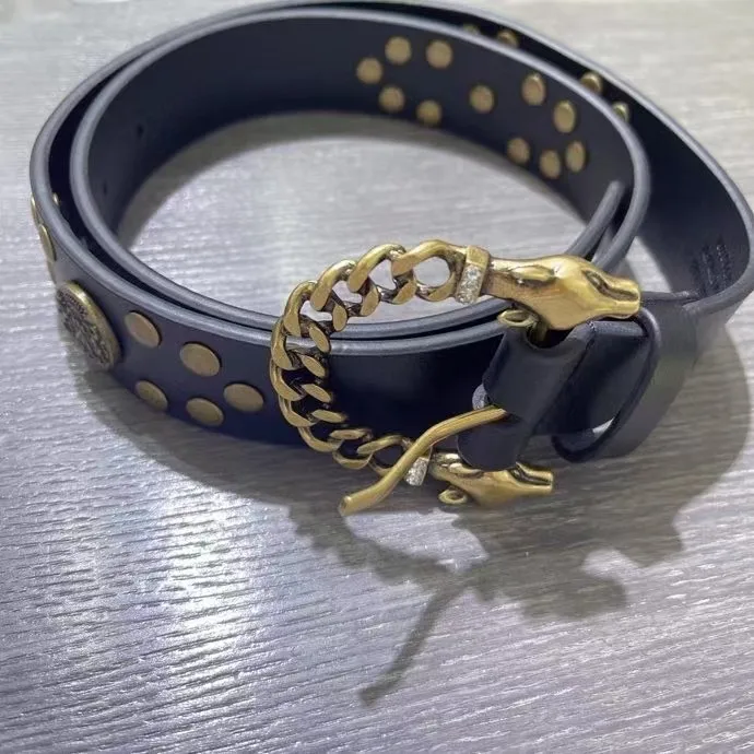 New Fashion Rivet Black Leather Belt 100% First Layer | Аксессуары для одежды