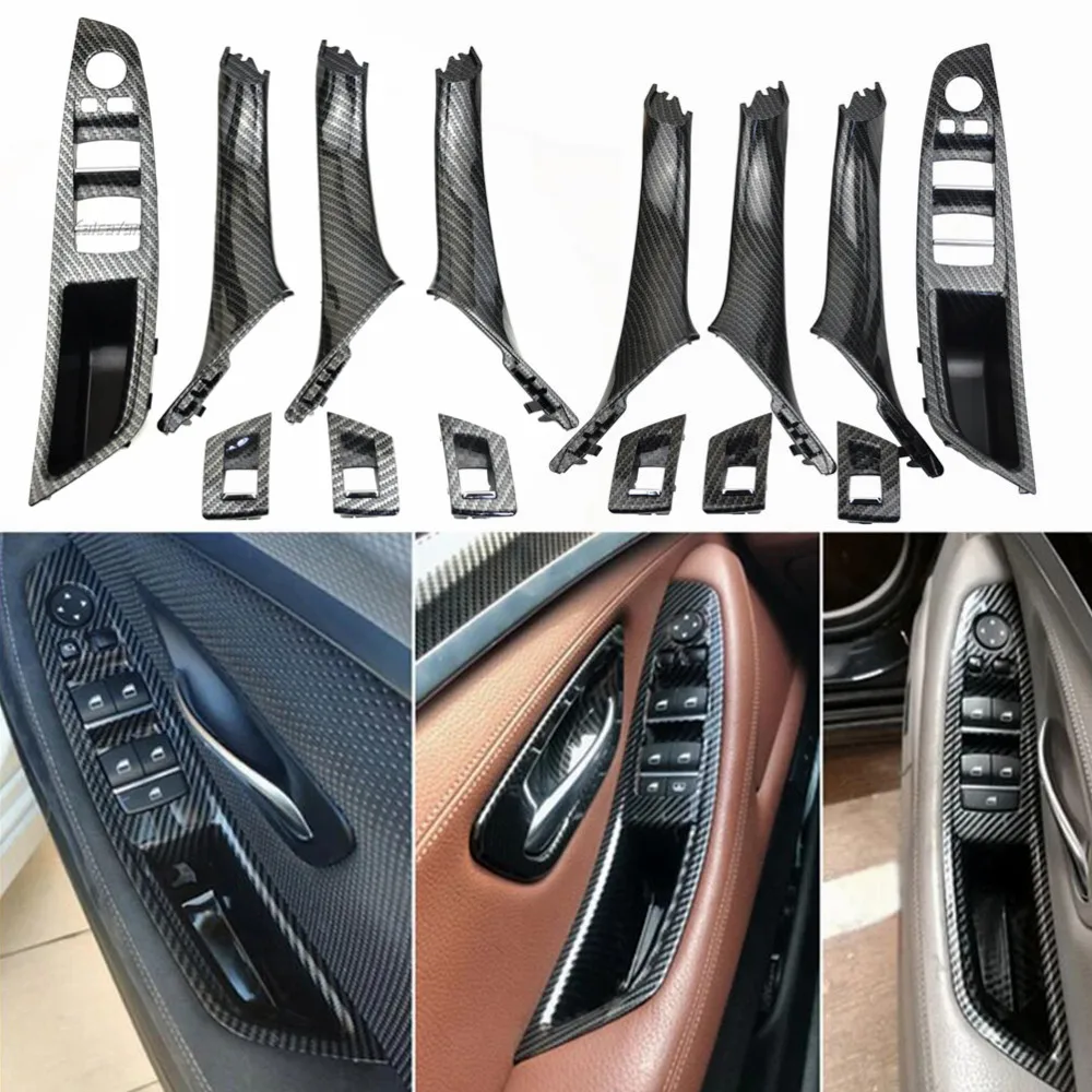 

LHD RHD Car Carbon Fiber For BMW 5-series F10 F11 F18 Interior Inner Door Pull Handle Trim Cover Panel Assembly 520