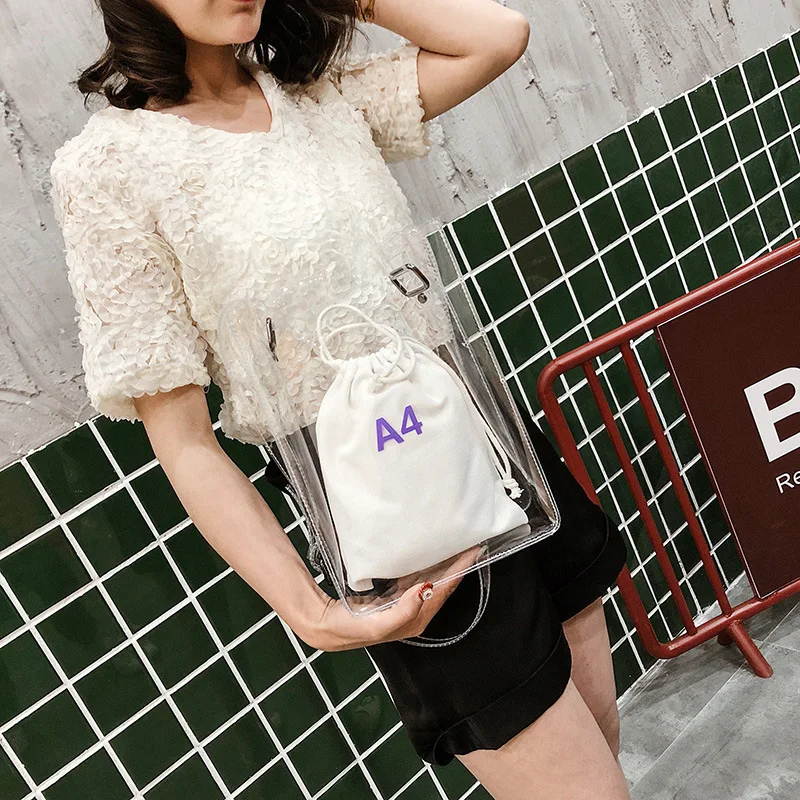 

2019 new JIULIN high-quality transparent jelly letters Korean fashion wild shoulder women bag beach bag lady bag