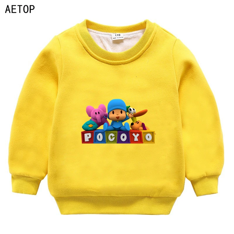 Pocoyo/ ; зимняя Вельветовая толстовка для мальчиков и девочек; забавные детские топы с круглым вырезом; детские топы с героями мультфильмов - Цвет: as picture