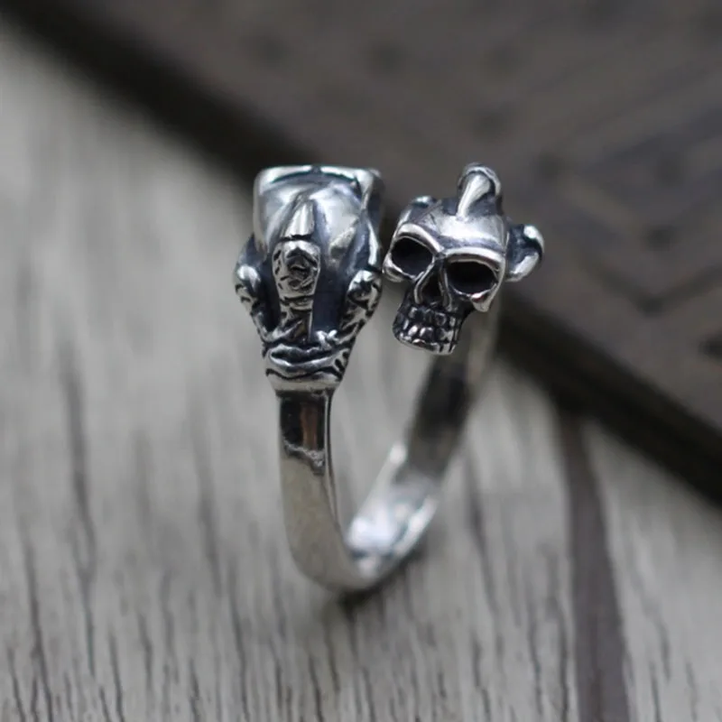 

Silver 925 Ring High Quality Trendy Personality Punk Jewelry Retro Sculpture Open Frame Men and Women Ring Size 16 Weight 7.5G