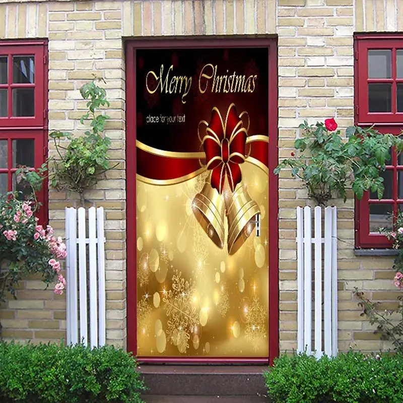 Christmas Wall Sticker Golden Bell Art Sticker Merry Christmas Wall Mural Kindergarten Decorative For Bedroom Living Room