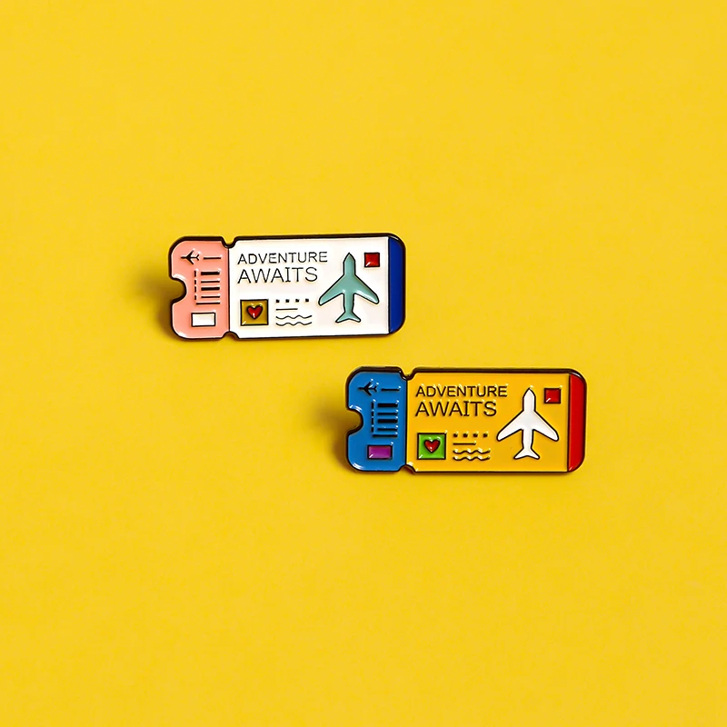 Cartoon Air ticket pins Adventure Awaits enamel booches Denim Jacket backpack bag Lapel pin badges Explore Jewelry gifts | Украшения и