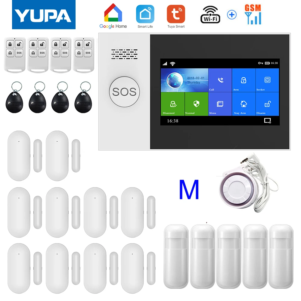 Photo Product Wireless Wifi GSM Home Security Alarm System With Motion Sensor Gift Smoke Detector For Tuya SmartLife APP Works Alexa & Google