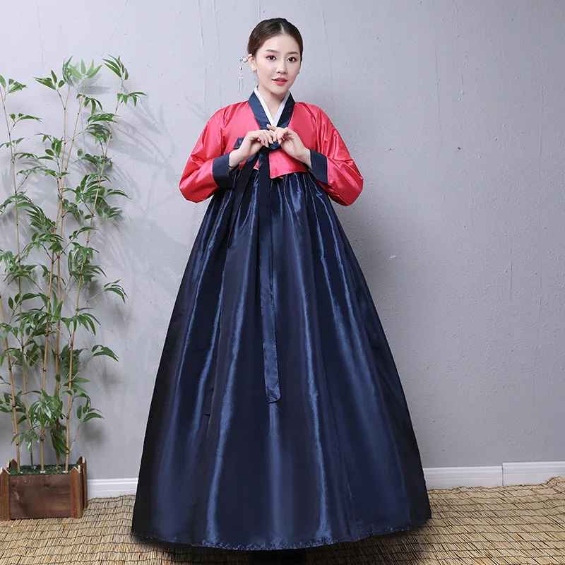 2021 Summer New Hanbok Women's Korean Group Dance Long Skirt Traditional Palace Improved Korean Costume Adult summer small lace cotton dance fan designed for ms taobao dance fan 2021