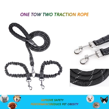 

One Tow Two With Buffer Dog Leash, Retractable Anti-Impact And Reflective Dog Leash, Nylon Dog Leash, Strong Pet Traction