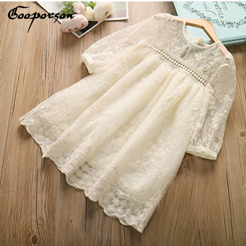 Новое платье для девочек; кружевные летние платья с длинными рукавами для девочек; бежевое платье с вышивкой; детская одежда; модное платье; Vestidos